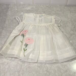 Nanette Vintage Baby Girl Dress floral pink Rose appliqué lace trim 6-9 month
